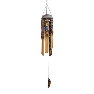 Windspiel Bambus Klangspiel Kokosnuss Vogel Bunt Bemalt