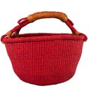 Großer Bolga Rundkorb Korb Original Afrika Ghana Einkaufskorb Ledergriff Rot