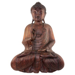 60cm Holzbuddha Buddha Braun Holz Handarbeit Betender Vitarka Mudra