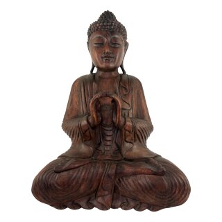 60cm Holzbuddha Buddha Braun Holz Handarbeit Meditation Doppelhand Geste