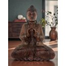 60cm Holzbuddha Buddha Braun Holz Handarbeit Meditation Doppelhand Geste