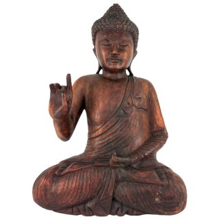 60cm Holzbuddha Buddha Braun Holz Handarbeit Betender Abhaya Mudra