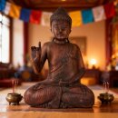60cm Holzbuddha Buddha Braun Holz Handarbeit Betender Abhaya Mudra